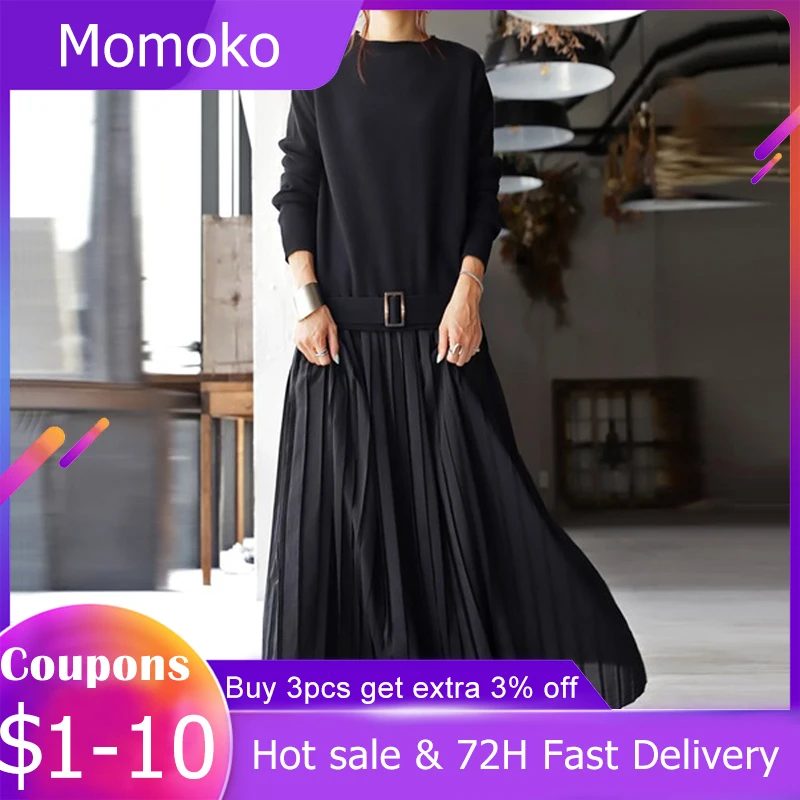 Women Suit Casual Dress Female Thin Long Dress 2022 Japan Style Female Black Dresses  With Belt Chiffon Casual Fashion Spring