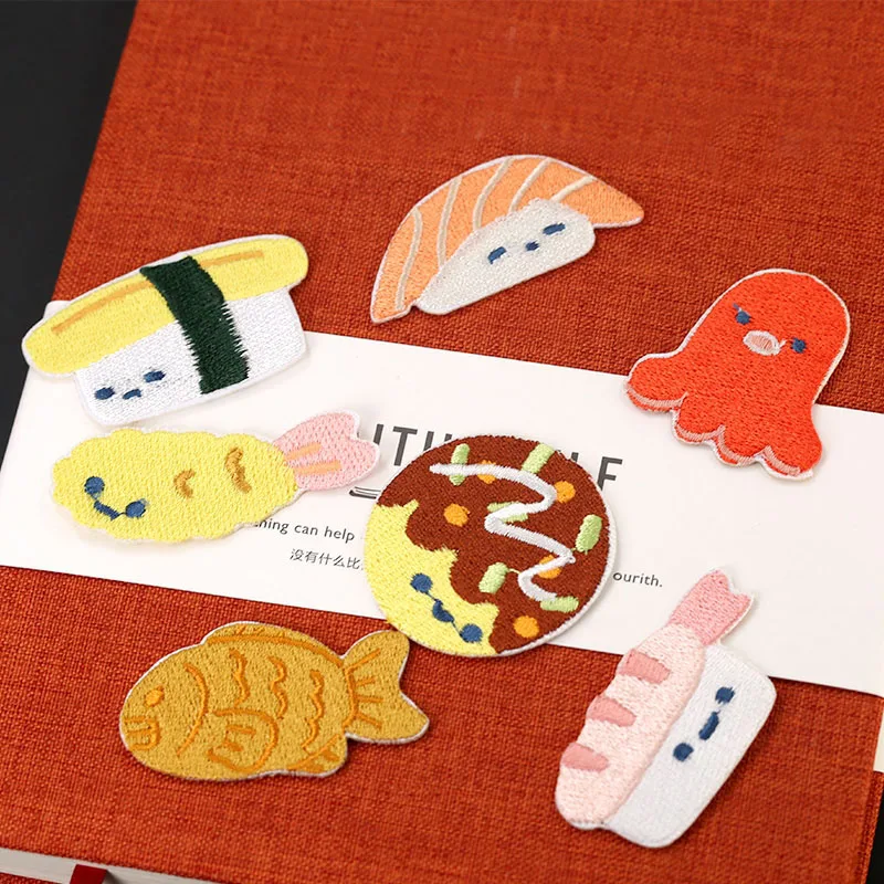 Милые нашивки с едой для вышивки - торт, лосось, хлеб - для одежды, аппликация, шитье, эмблема, заплатки для одежды.