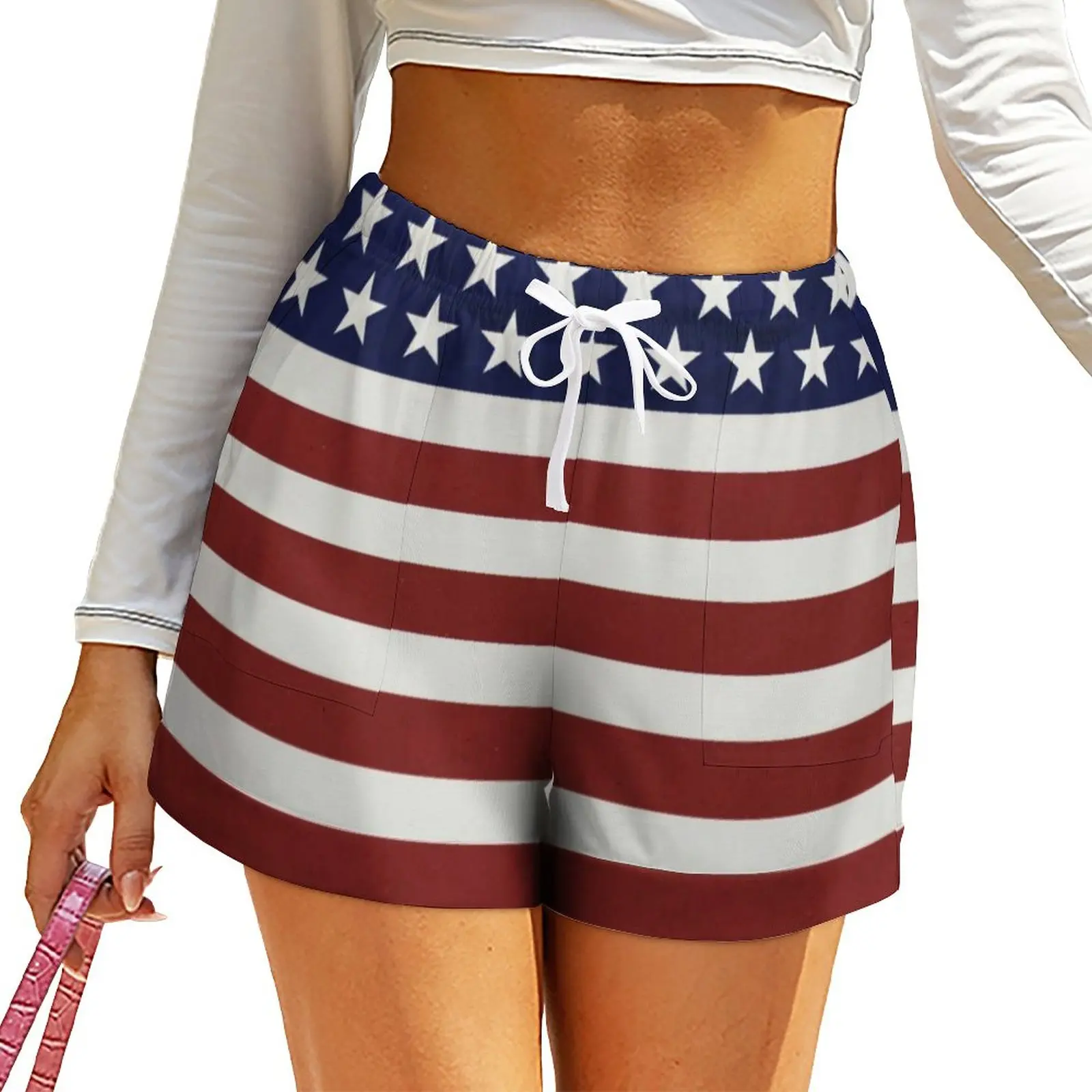 

American Flag USA Shorts High Waist Beach Shorts Ladies Street Fashion Oversized Short Pants Summer Print Bottoms