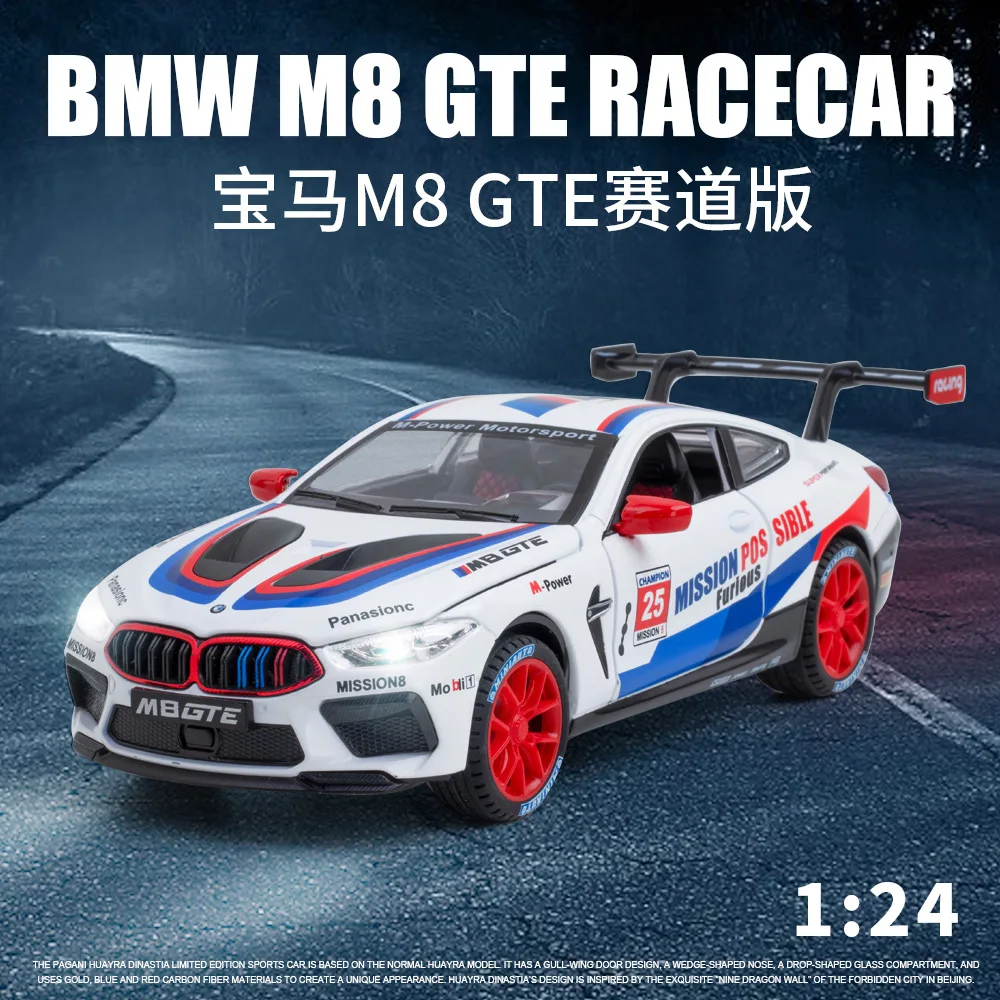 

1:24 BMW M8 GTE RACECAR High Simulation Diecast Metal Alloy Model car Pull Back Sound Light Car Children Gift Collection A430