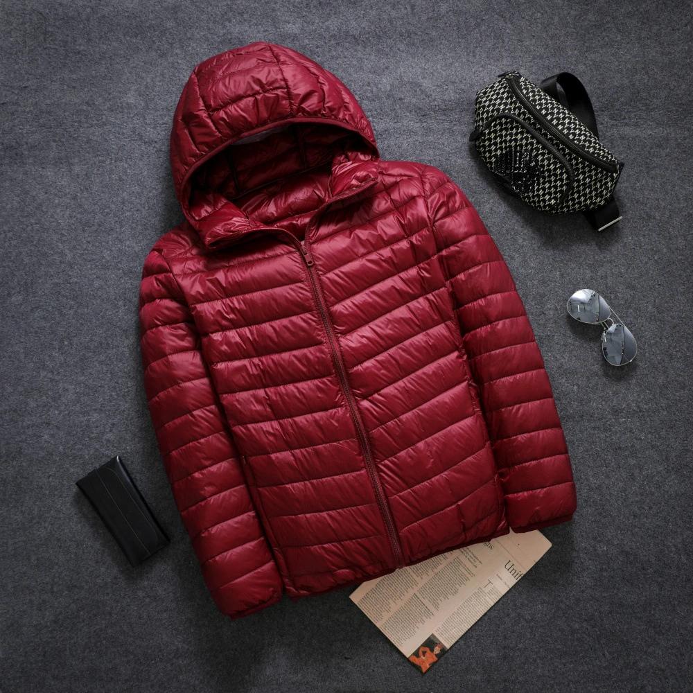 2023 New Men's Winter Ultra Light Thin Down Jacket Hooded Fat Big Over Size Light Weight White Duck Down with CapCoat