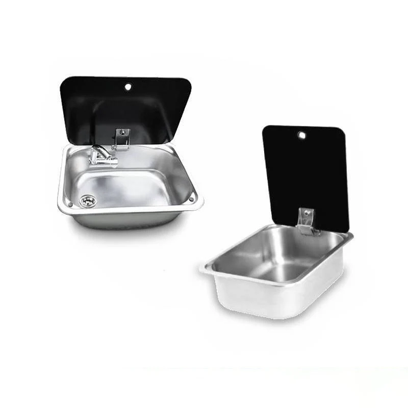 

Fregadero 304 stainless steel + tempered glass cover with cover wash basin RV modification accessories RV yacht special sink