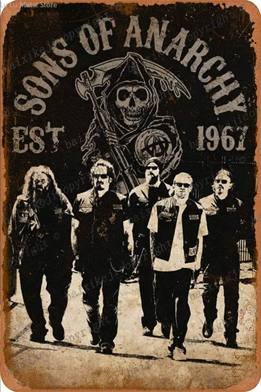 

Sons of Anarchy Reaper Crew Retro Tin Sign Vintage Poster Plaque Wall Decor for Bar Cafe Garden Bedroom Office Hotel 20x30 cm