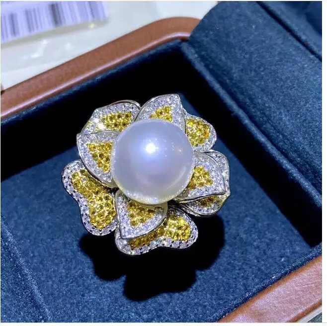 

Gorgeous HUGE AAAA 12-13mm South Sea White Stud Pearl Ring 925S