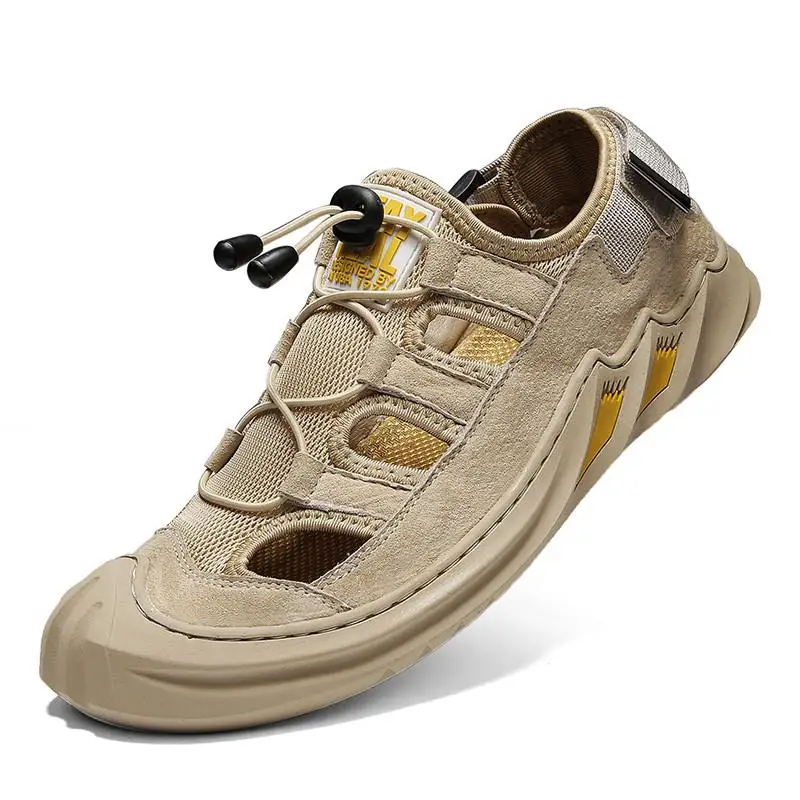 Сандалии мужские из натуральной кожи летняя дышащая повседневная обувь