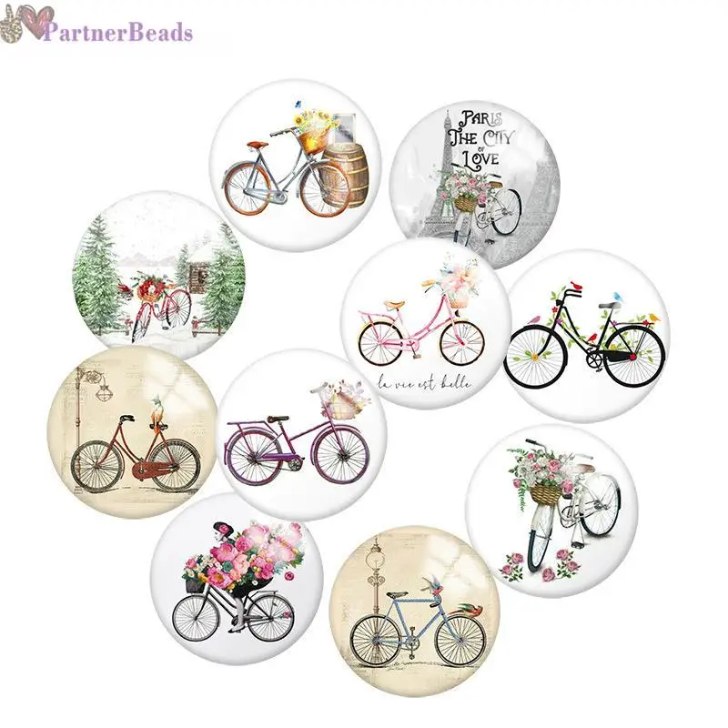 

bicycle Round Photo Glass Cabochon Demo Flat Back Making Findings 20mm Snap Button N2951