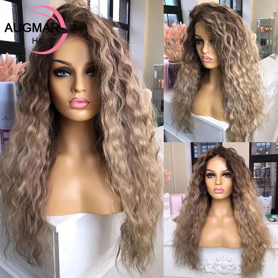 13x4 Ash Blonde Curly Human Hair Wig Ombre Brown 13x6 Lace Front Wig Side Part Transparent Lace Front Human Hair Wigs For Women