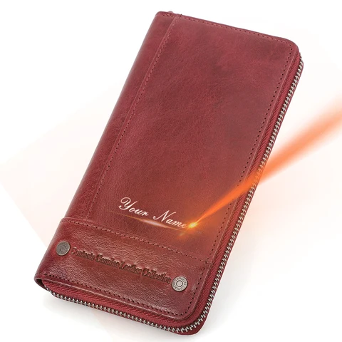 CONTACT'S длинные кошельки унисекс из натуральной кожи для мужчин и женщин, держатели для карт на молнии, кошелек для монет, зажим для денег, карман для телефона, кошелек на заказ