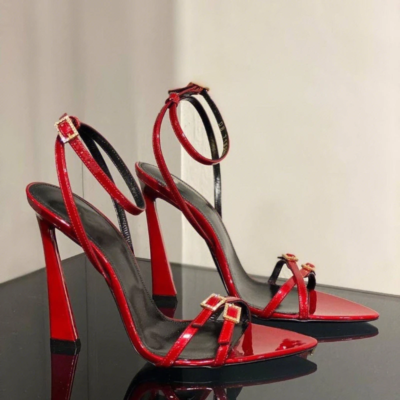 Open Toe Rhinestone Sandals Women's Spring/Summer 2023 New Fashion Slim Heels Women's Shoes Sexy Pointed High Heels