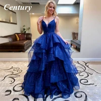 loveweiwei royal blue elegant sparkly prom dress a line layered ruffled tulle cross back robes de soir%c3%a9e evening gowns for women