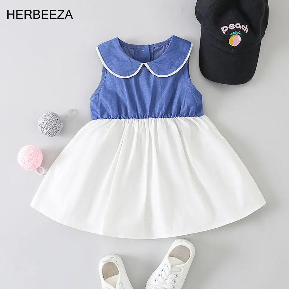 

Summer Baby Girl Clothes Tutu Baby Girls solid color denim colorblock Dress Party Princess Dresses Children Girls Clothing