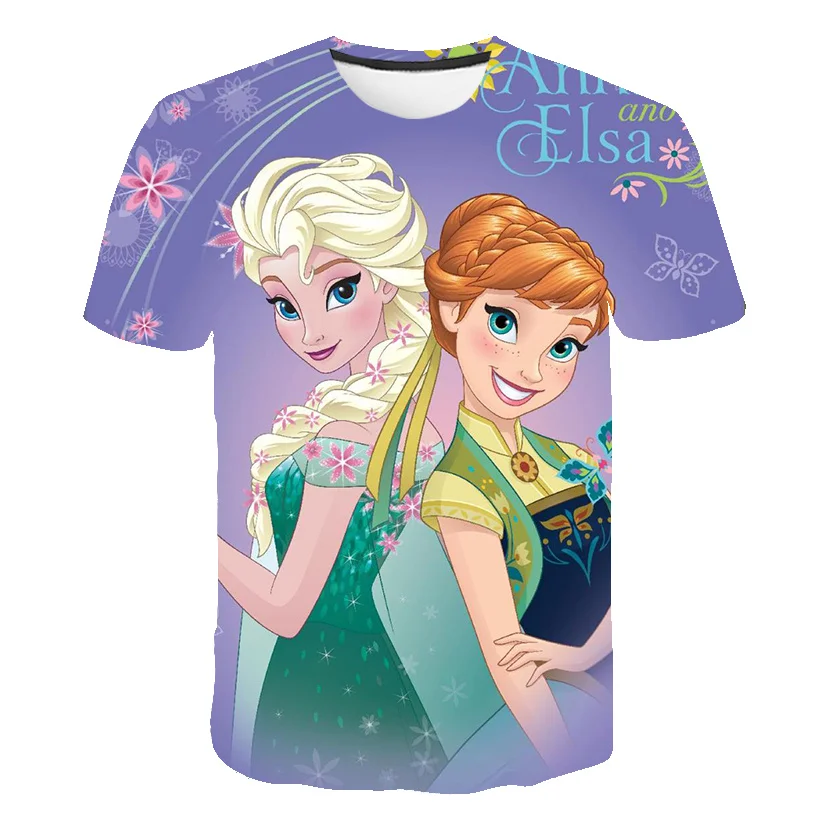 New Summer Frozen 2 T shirt Anna Elsa Meisje 3D Digital Printing Kleding Tops Frozen Snow Queen Anna Elsa Cartoon Print Shirts images - 6