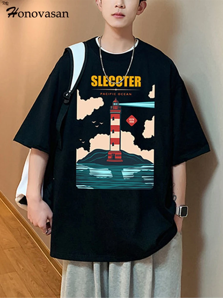 

Honovasan Oversized Harajuku Graphic T Shirts Mens Summer Casual Cotton Short Sleeve Tees Female Trendy Loose Soft Basic Tops
