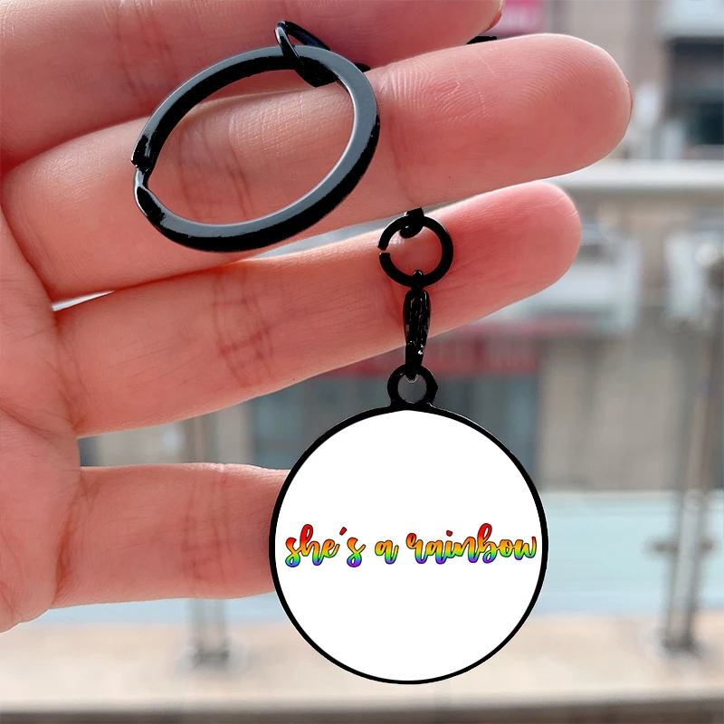 

Fashion shes a rainbow Cool Key Tag Motorcycles Cars Backpack Chaveiro Keychain For Friends Key Ring Gifts Accessories