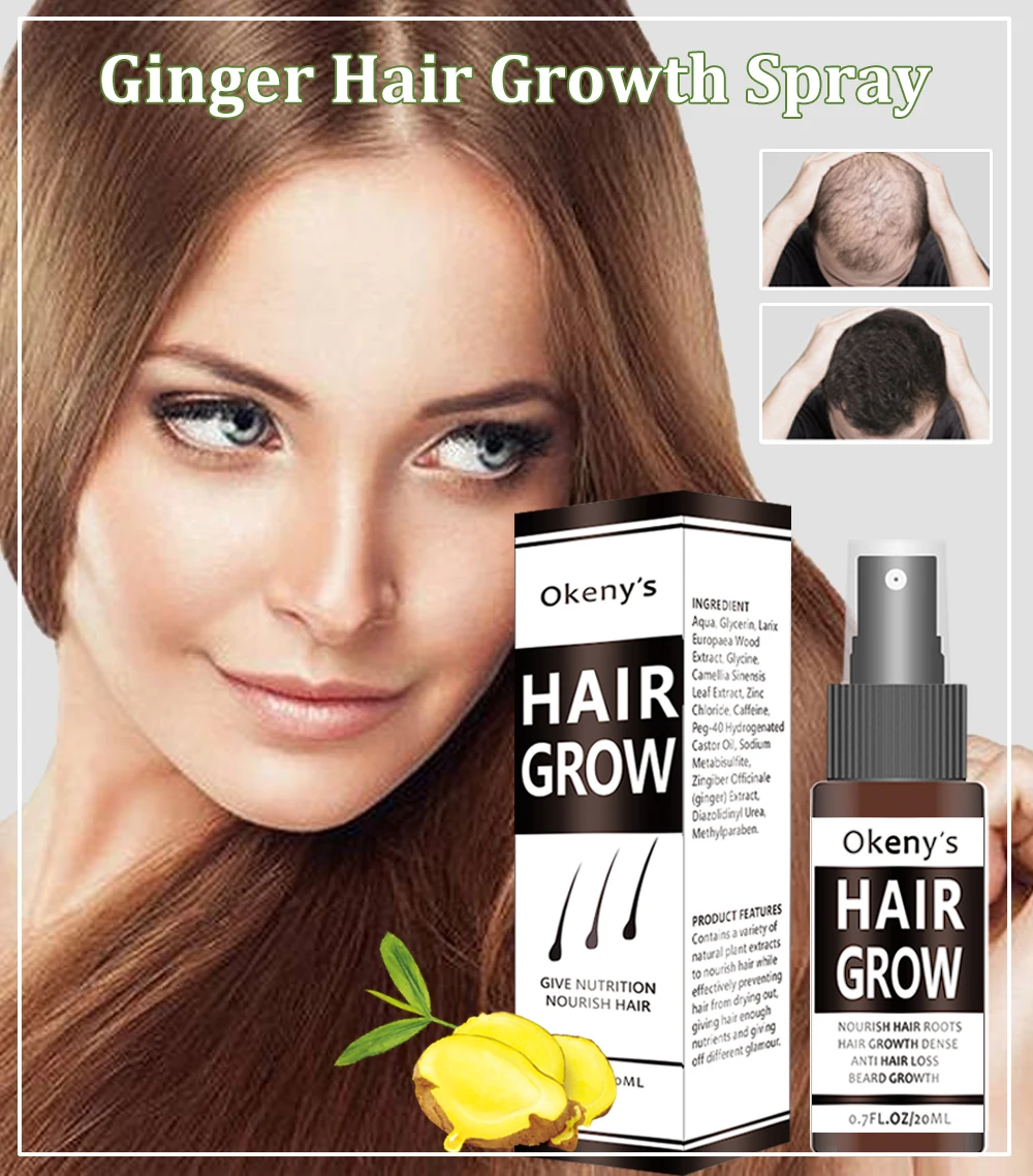 

3pcs Ginger Hair Growth Essence Spray 20ml Fast Grow Restoration Bread Oil Serum for Man Woman Anti Hair Loss Prevent Baldness