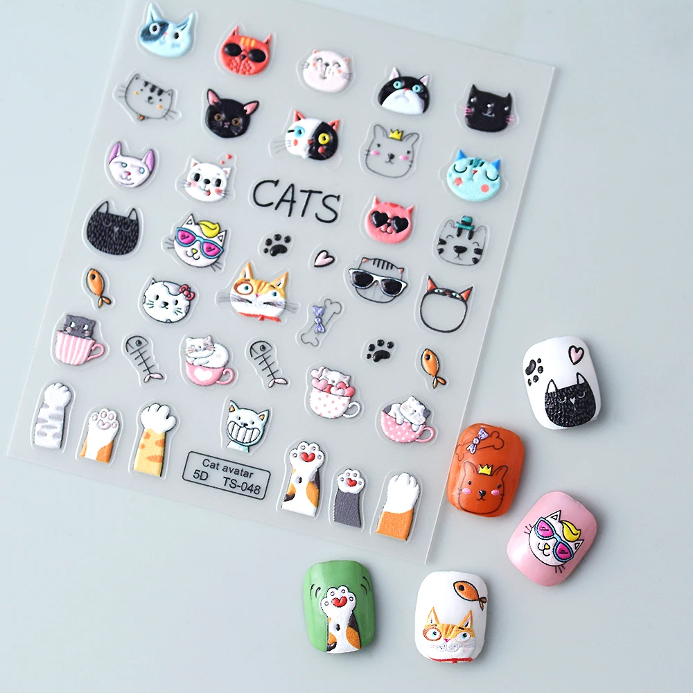 

Modern Cats 5D Nail Stickers Faux Ongles Fake Nail Tape Transfer Sliders