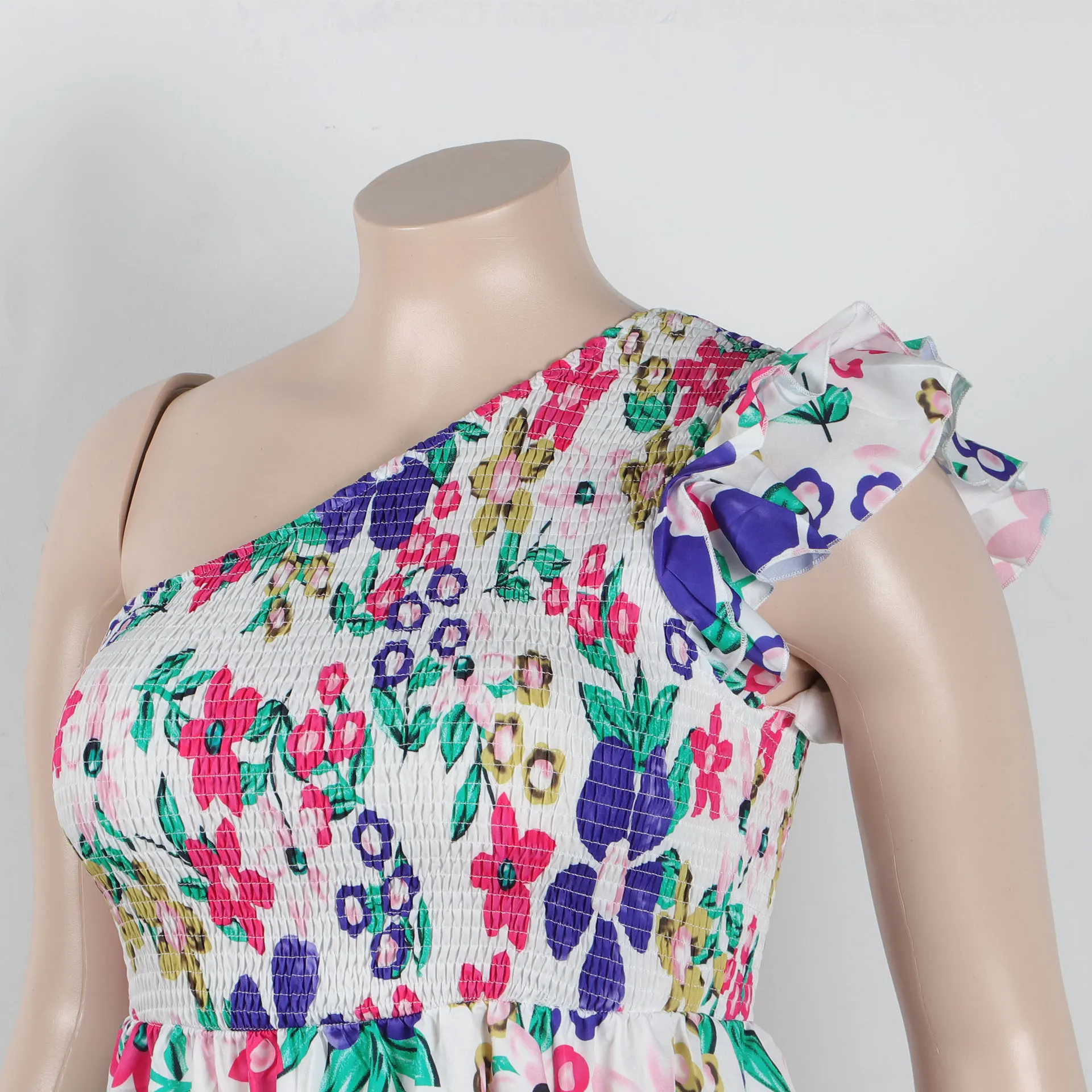 Plus Size Elegant Floral Dress One Shoulder Loose Casual Cloth 2023 Summer Trendy Evening Party New Dress Lady Luxury Long Robes