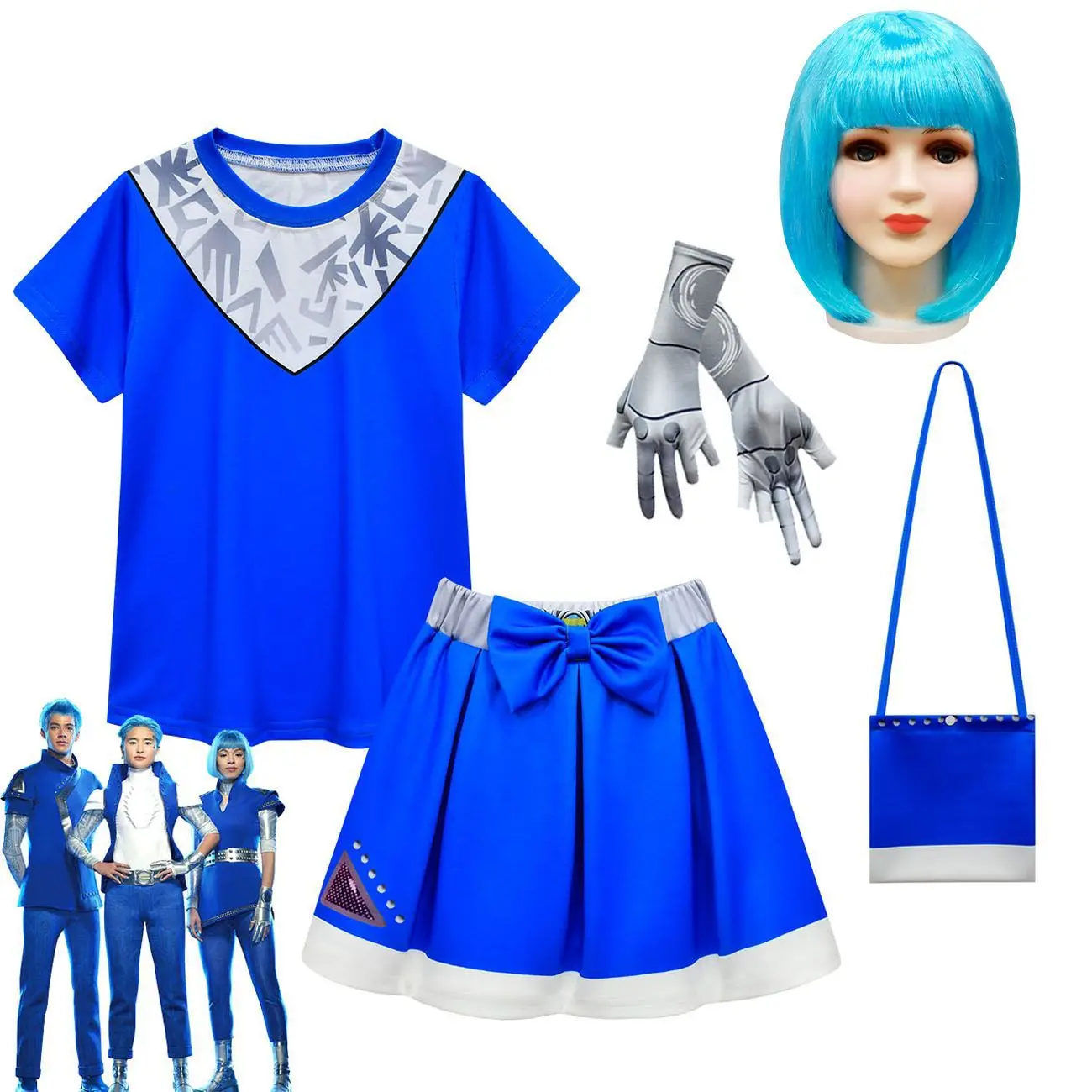 

Костюмы для косплея для девочек «зомби 3» Эддисона, Топы + юбка + парик + сумка + перчатки, 5 шт., комплект детской одежды Cheer Leader, детская одежда на Хэллоуин