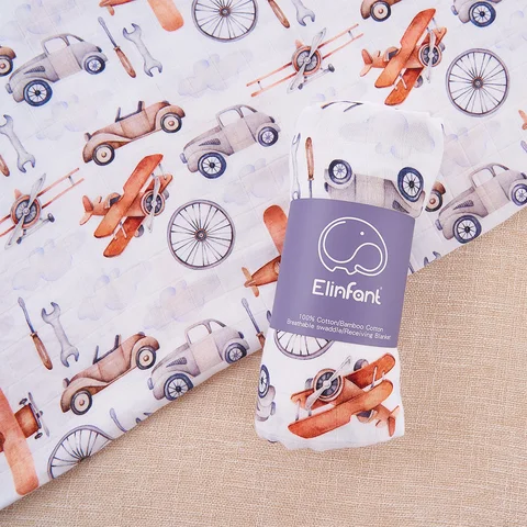 Пеленки Elinfant из бамбукового хлопка и муслина с цифровым принтом, 1 шт., пеленки высокого качества 120*110 см, Двухслойное банное полотенце для новорожденных