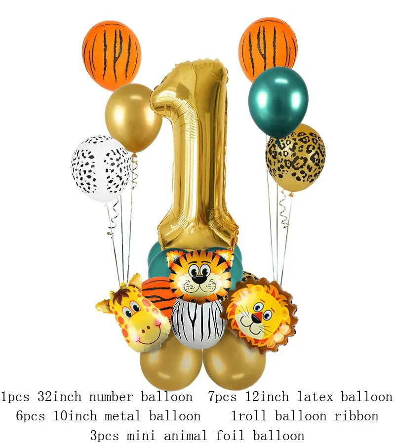 

18Pcs Jungle Animal Balloons Set Chrome Balloon 32inch Birthday Party Decoration