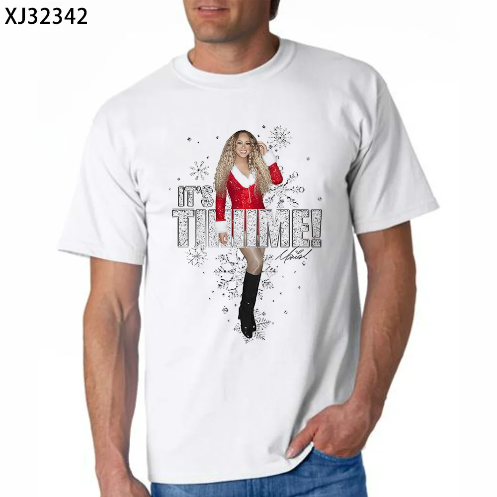 Фото Футболка Mariah Carey Christmas It's Time 2025, мужская и женская модная новая футболка в стиле хип-хоп, уличная повседневная эстетичная одежда больших размеров №4