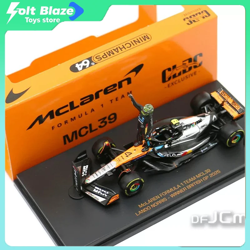 Фото Модель автомобиля Minichamps 1/64 McLaren MCL39, победитель Британского Гран-при 2025 года Ландо Норриса, хромированная ливеринг-покраска, болиды Формулы-1 с фигуркой пилота №1