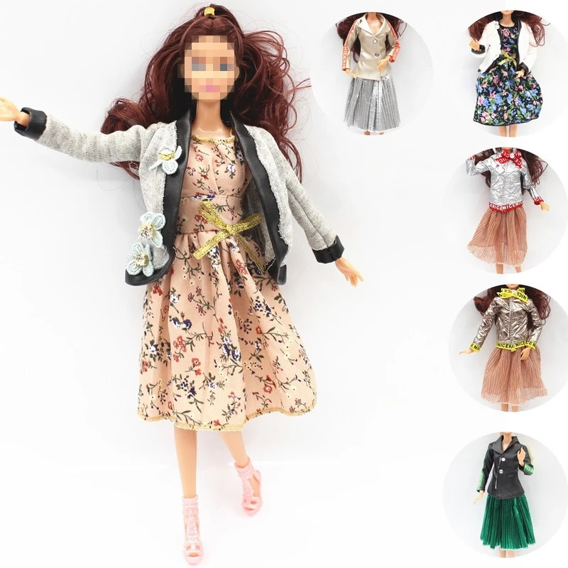 Фото 1 комплект модная одежда для кукол многоцветный наряд куртка платье с принтом