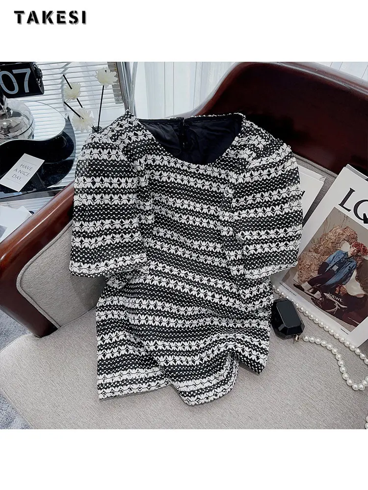 

Женская Винтажная футболка в полоску, повседневная твидовая футболка составного кроя с круглым вырезом и коротким рукавом, роскошный Свободный Топ в стиле пэчворк, лето 2023