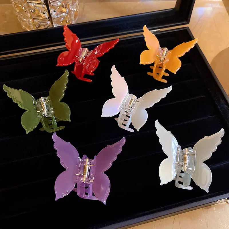 

Minar Fantasy Multicolor Butterfly Hair Claws for Women Large Arcylic Simulation Butterfly Shark Clips Hair Accessories 2022