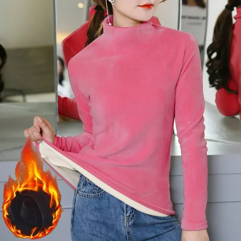 

Базовая теплая Женская водолазка с рукавом, мягкий пуловер средней длины на осень и зиму, велюровые базовые бархатные длинные облегающие Топы в повседневном стиле