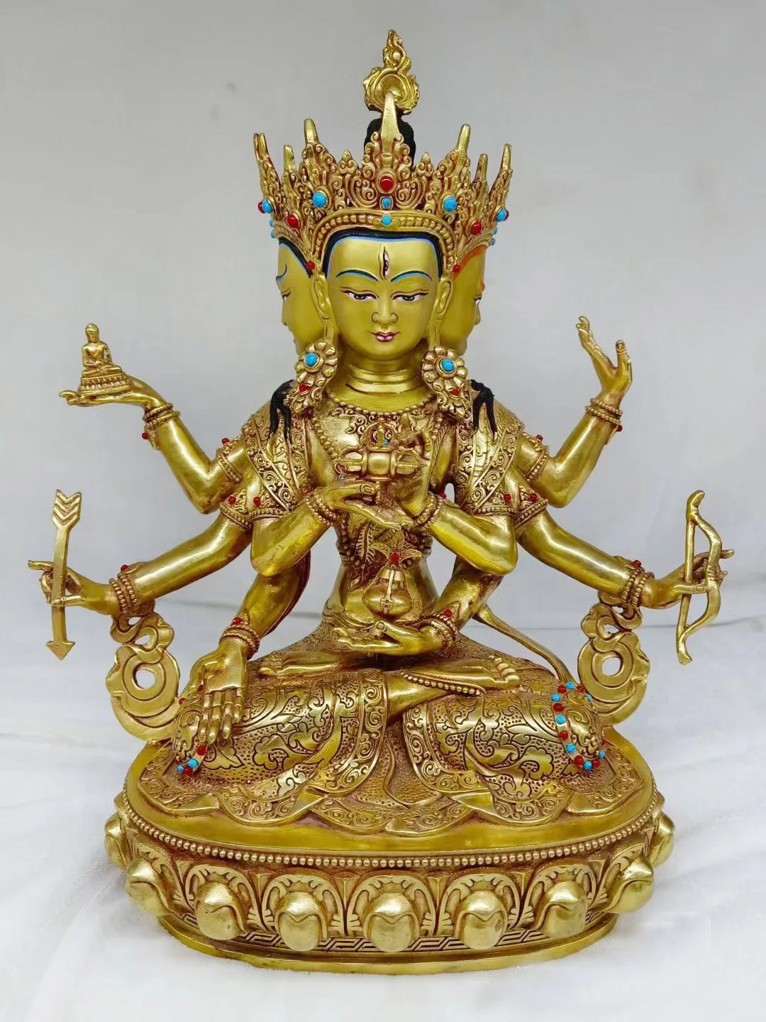 

30cm large # GOOD Buddhist supplies Temple buddha statue Buddhism Namgyalma three face Subdue evil and disasters buddha copper
