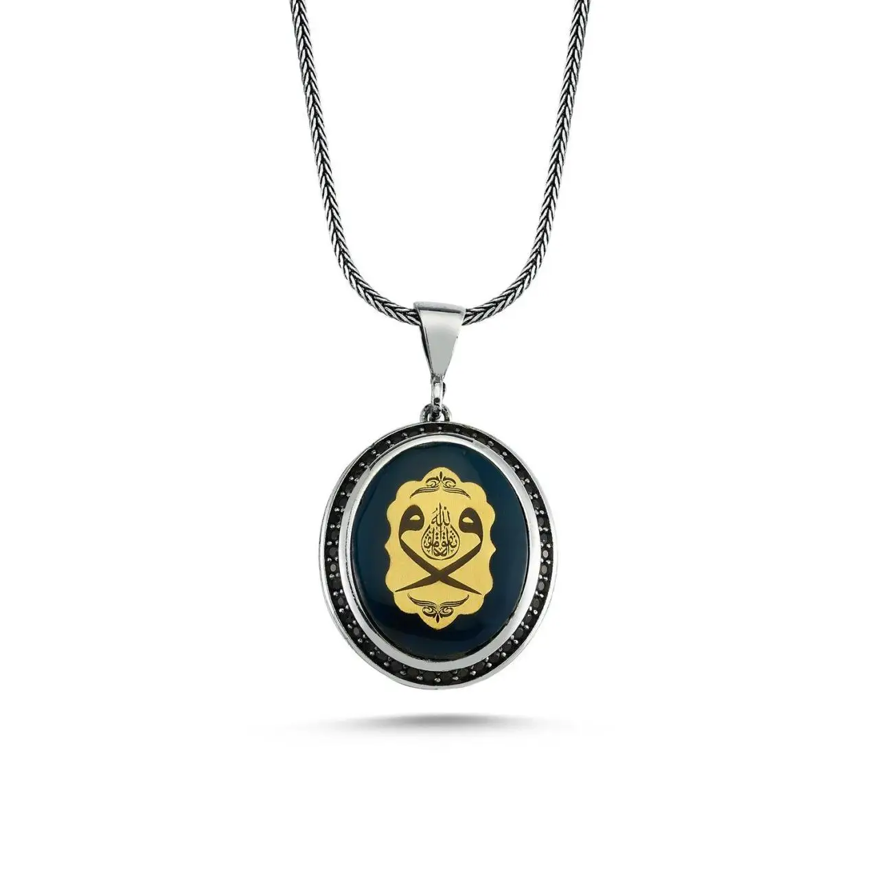 

Amber Gemstone Double Vav Letter Embroidered 60 cm 925 Silver Necklace