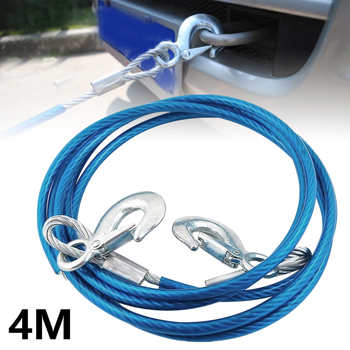 

4M Winch Rope 1.5Tons Heavy-Duty Steel Wire Rope with Snap Hooks Car Emergency Trailer Towing Cable for Small Medium Cars