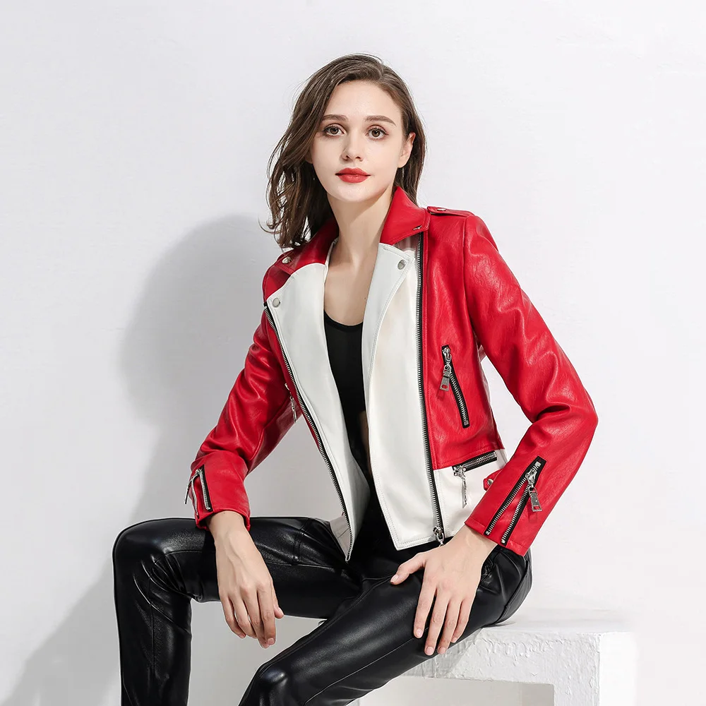 

New Women Moto Leather Jacket Spring Autumn 2022 Fashion Short PU Leather Coat Trend Turn-down Collar Zipper Biker Outerwear
