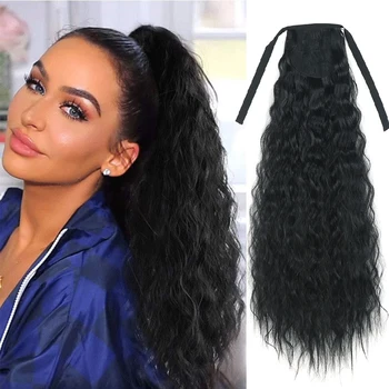 Synthetic Fake Hair Pieces Afro Long Wave Drawstring Ponytail Hair Bun Pony Tail Clip in Hair Ponytail Extensions 1