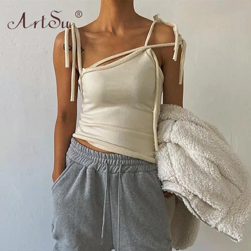 Арцу со шнуровкой черный тонкий безрукавки для женщин пикантные косой воротник