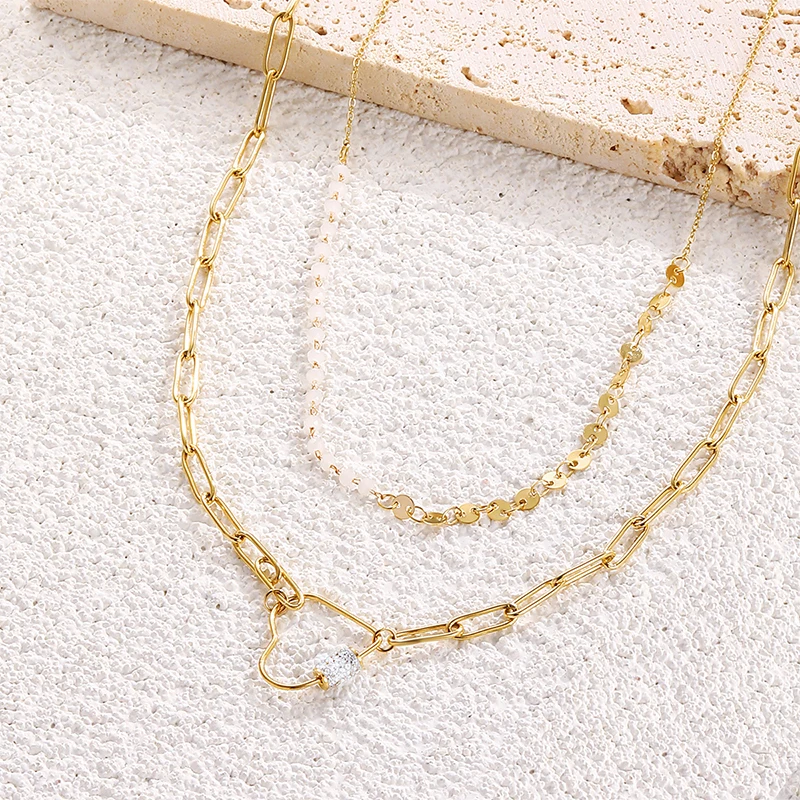 

Gold Plated Stainless Steel Layered Necklace for Women Heart Pendant Choker Chain Necklac Engagement Fashion Jewelry