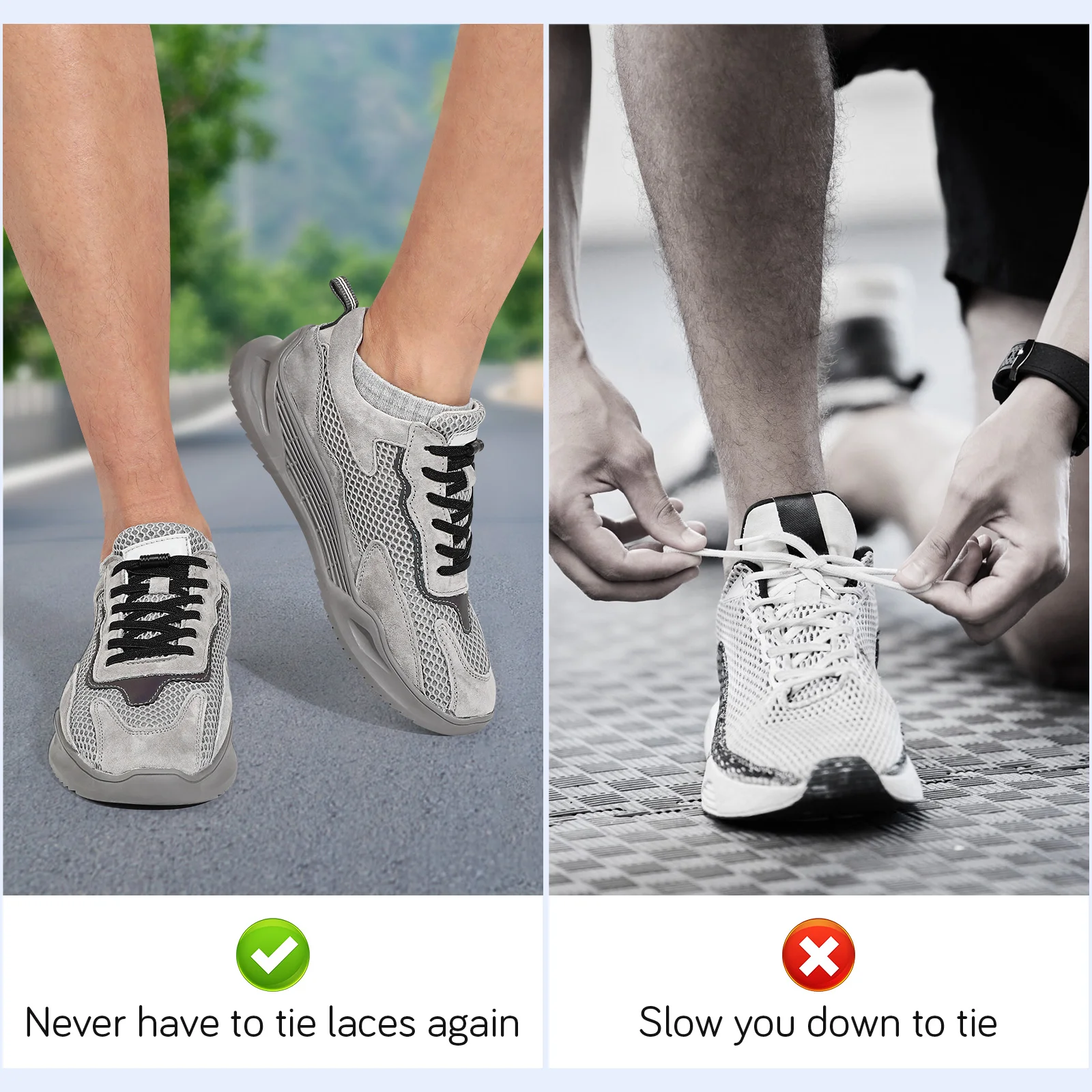 10 Pairs  of Elastic No Tie Shoe Laces with Shoe Buckles for Adults Kids Elderly (Black)