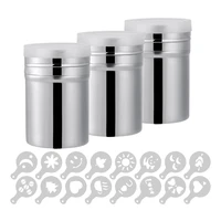 3 pack coffee cocoa stainless steel powder shaker with lidbaking cooking home restaurant with printing molds stencils