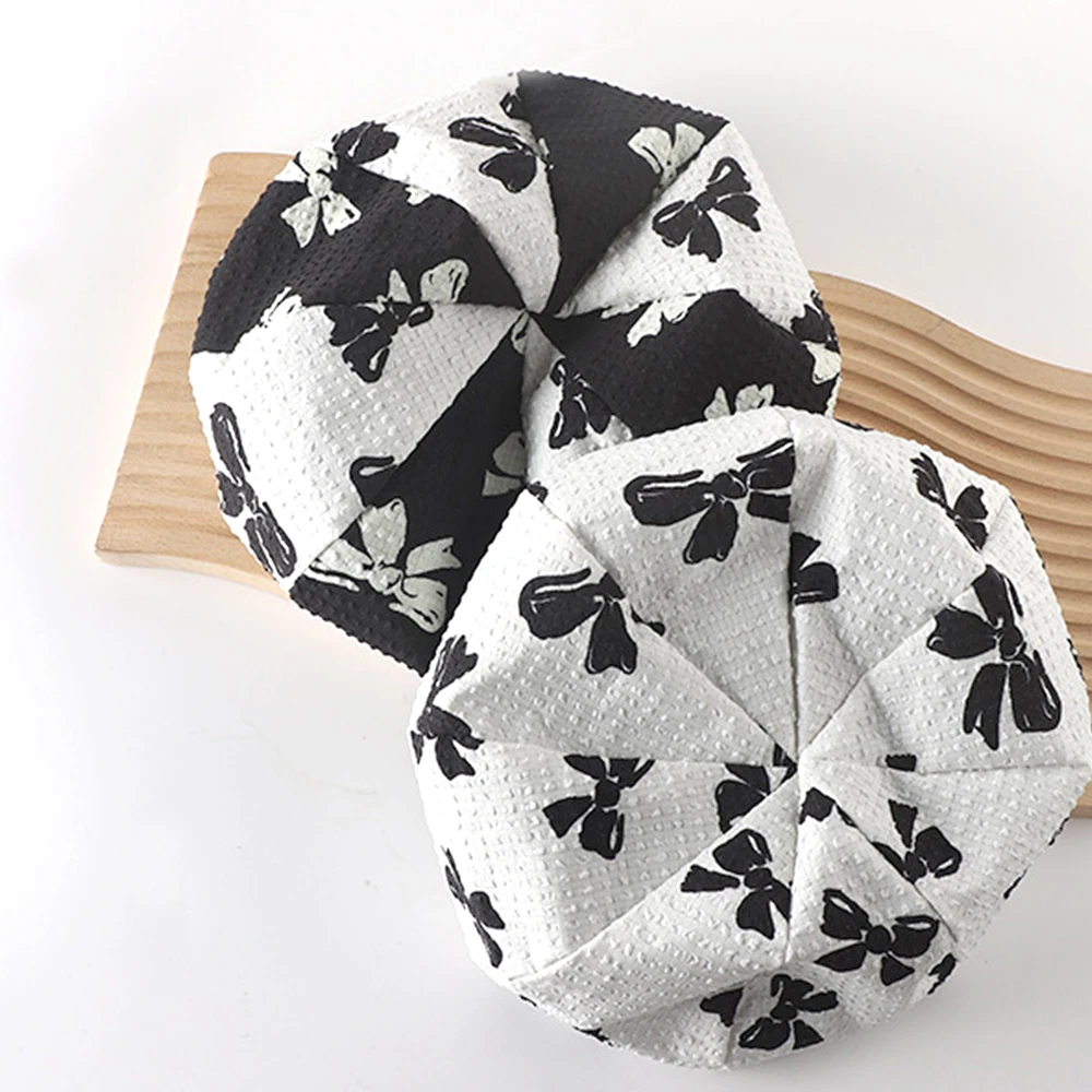 

Korean Style Fashion Children Beret Black White Classic Bow Printed Girls Octagonal Hat Painter Hat Round Flattish Cap 2-8yr