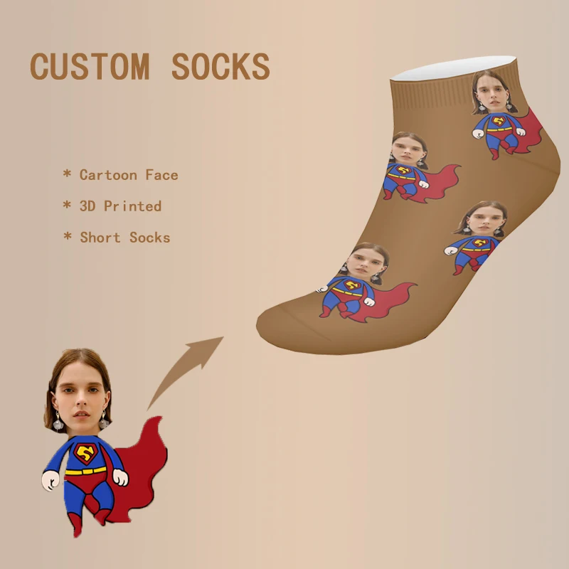 

3D Funny Custom Socks Face Photos Printed Cartoon Short Socks Friends Family Novelty Casual Personality Socks Gifts For Neutral
