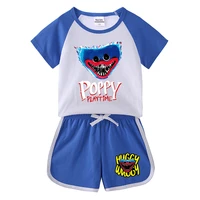 2022 new children short sleeve suit 100 cotton huggy wuggy game character t shirt sport athleisure wear boys tops girls clothes