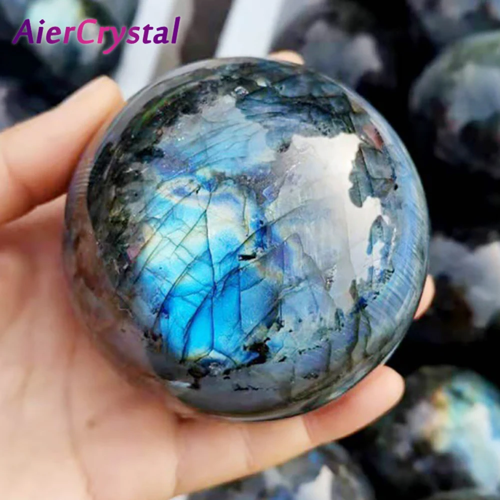 

Natural Crystal Ball Pull Feldspar Ball Ornaments Blue Light Pull Feldspar Moonstone Ball Raw Stone Grinding Ornaments Gift 1pc