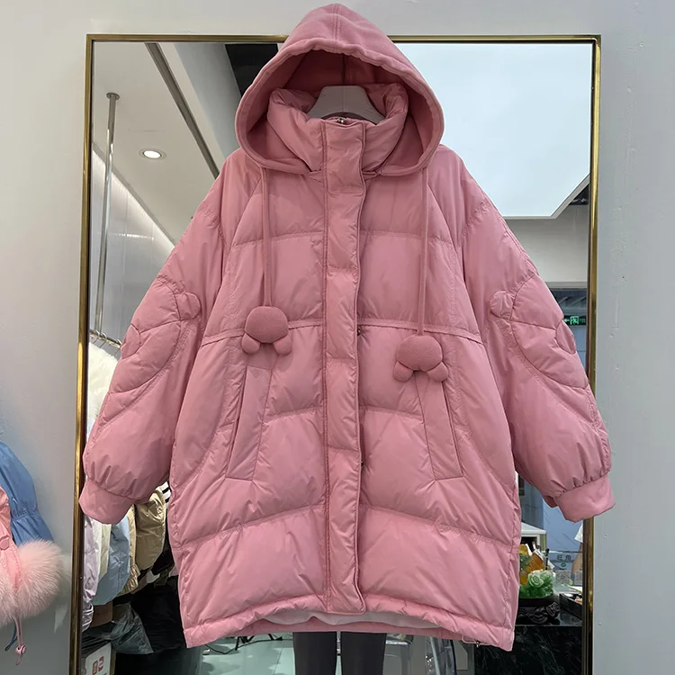 

Down Jacket 2022 New Fashion Women's Korean Hooded Loose Thin White Duck Down Winter Coat Long Sleeve Solid Color Clothes F483