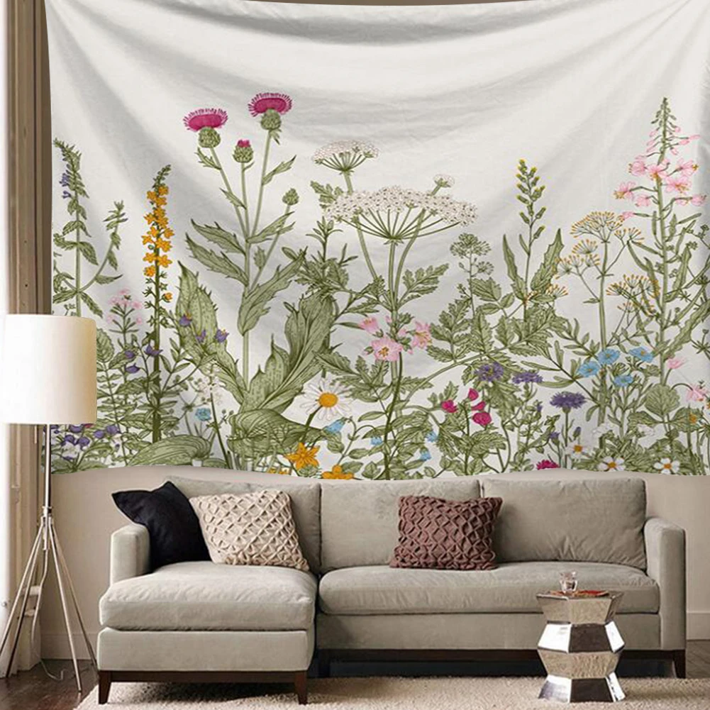 

Colorful Floral Plants Tapestry Vintage Herbs Tapestry Wild Flowers Tapestry Wall Hanging Nature Scenery Tapestry For LivingRoom