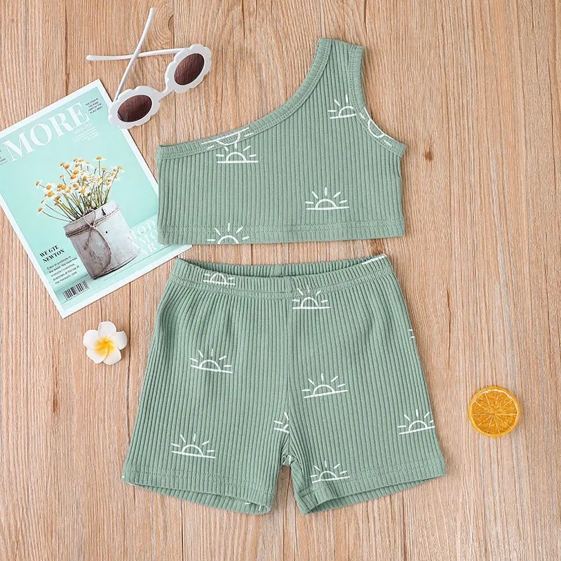 

Baby Girl Clothes Toddler Summer Clothing Sets Infant Solid Sun Print Sleeveless Top + Shorts 2pcs Set Children Casual Outfits