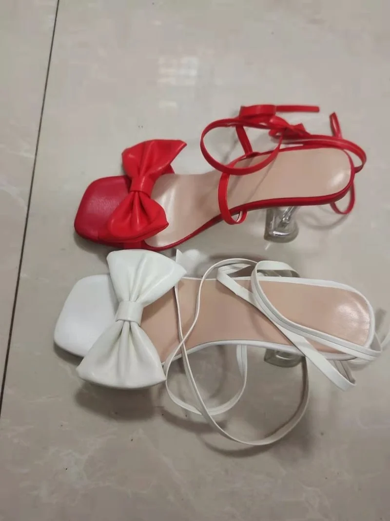 

2022 Summer New Gladiator Bow Women Sandals Fashion Black Ankle Strap Crystal Lace-Up Open Toe High Heels Zapatos De Mujer