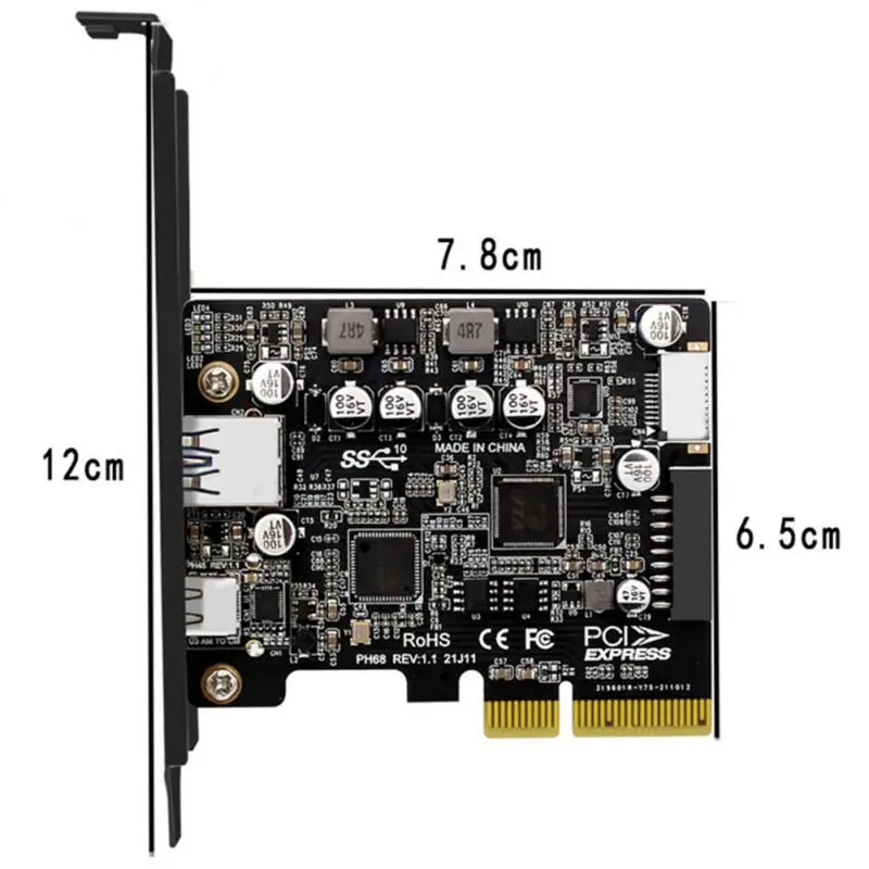 Плата расширения PCI-E к USB 3 0 10 Гбит/с Тип C PCI Express 19/20 контактный разъем для передней