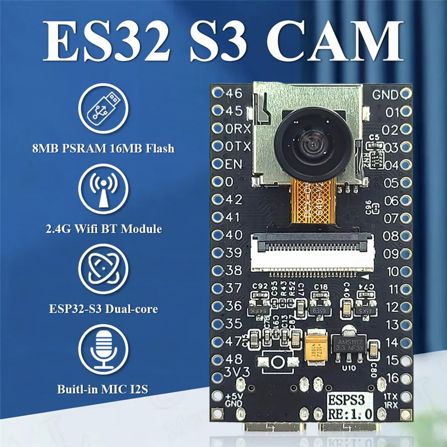 ESP32-S3 макетная плата 2 4G Wifi BT модуль с микрофоном OV2640 камеры 16 Мб FLASH 8 PSRAM Новая