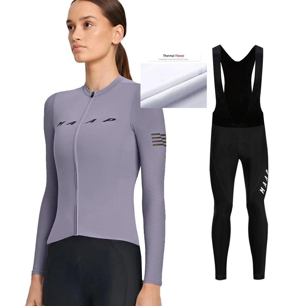 

Maap Cycling Clothing Set Winter Thermal Fleece Bib Pants Suits Women MTB Bicycle Long Sleeve Bike Jersey Sports Warm Cycle Kit